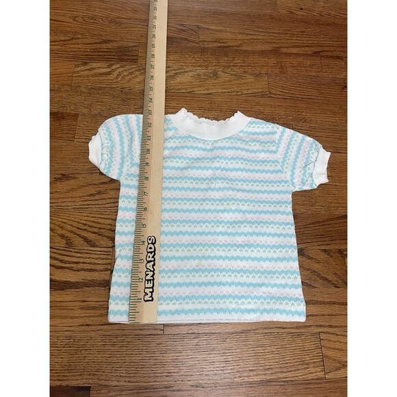 VINTAGE 70s Healthtex Baby Pastel Hearts Stripe Scallop Collar Sleeve USA 24 MO - Picture 6 of 7